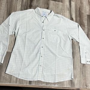 Men’s Long Sleeve Fish Hippie Blue & White Checkered Dress Shirt XXL